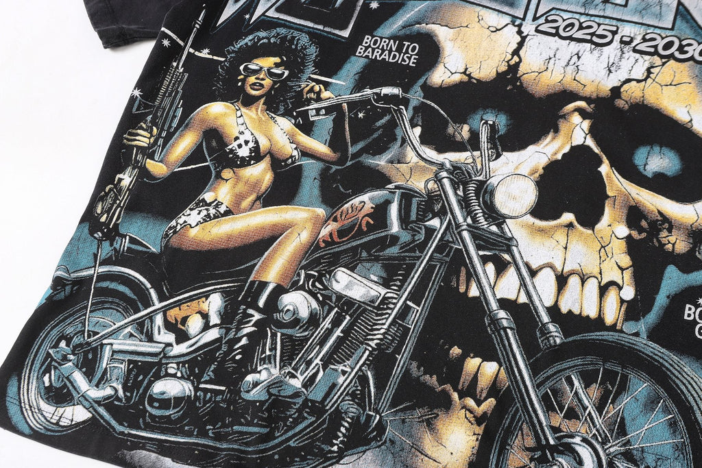 Hellstar Biker Skull Flame Graphic T-Shirt — detail