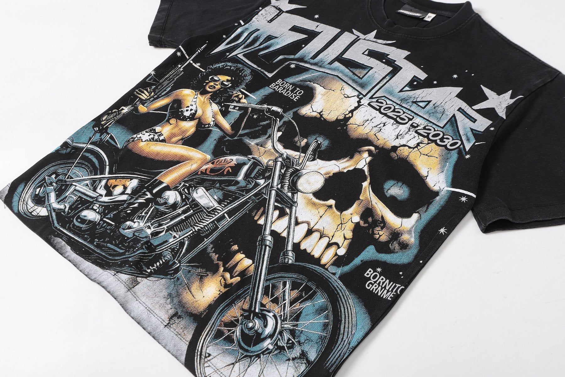 Hellstar Biker Skull Flame Graphic T-Shirt — detail