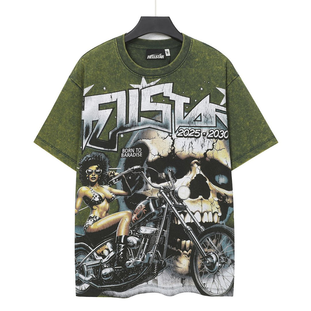 Hellstar Biker Skull Flame Graphic T-Shirt — front