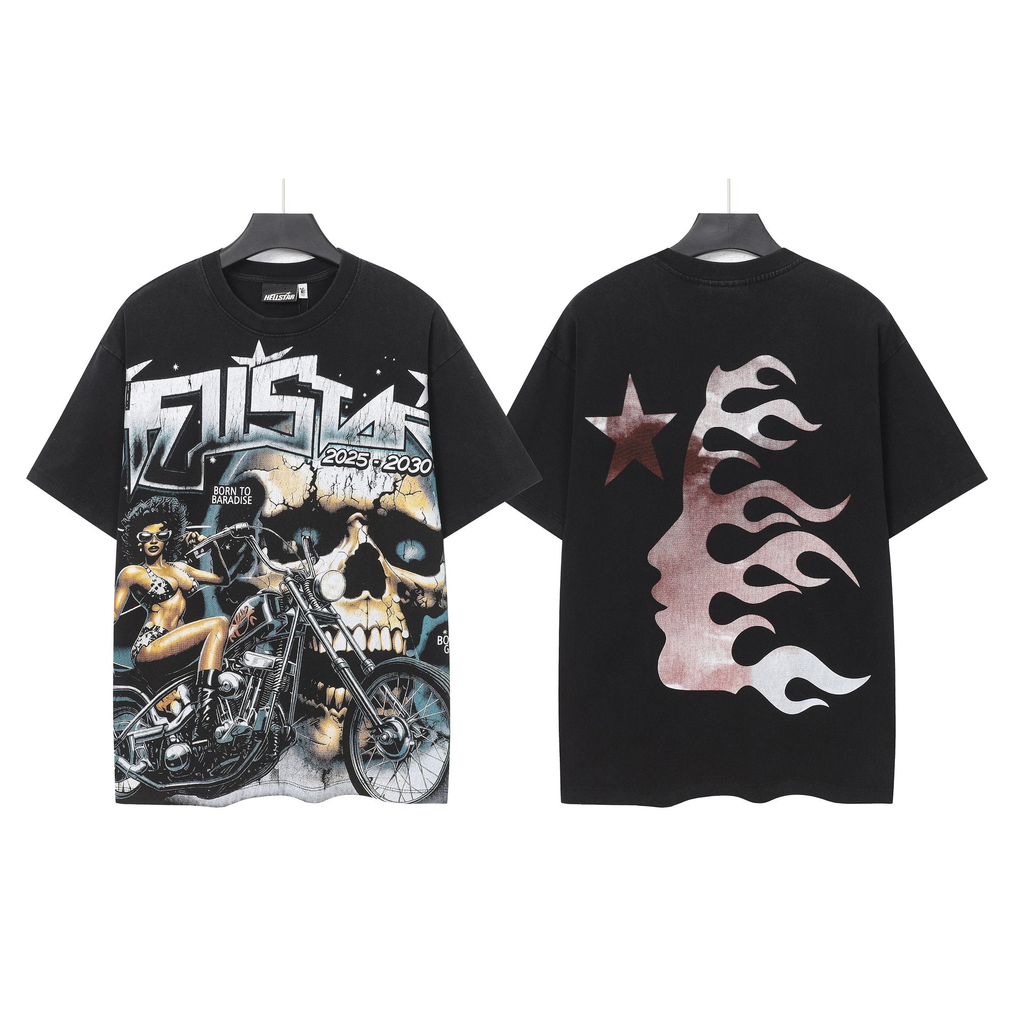 Hellstar Biker Skull Flame Graphic T-Shirt — hero