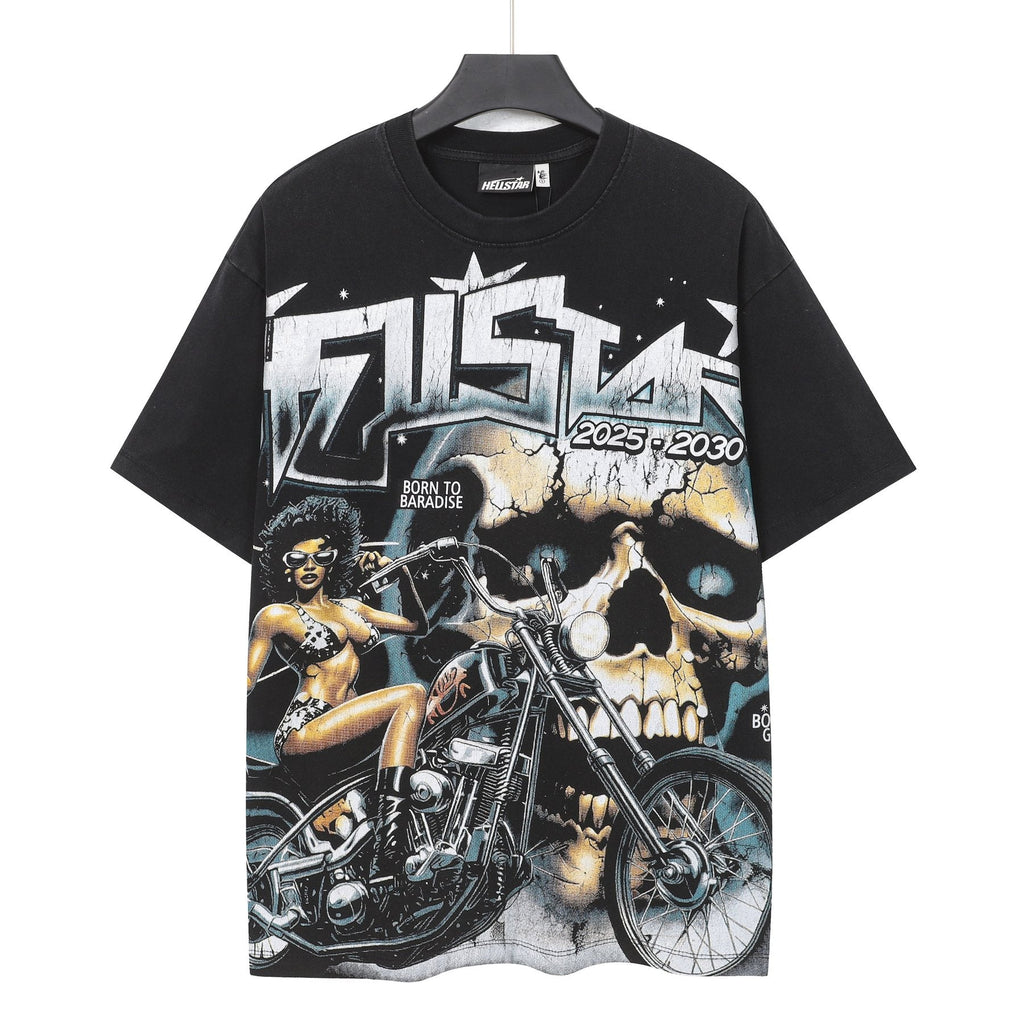 Hellstar Biker Skull Flame Graphic T-Shirt — front