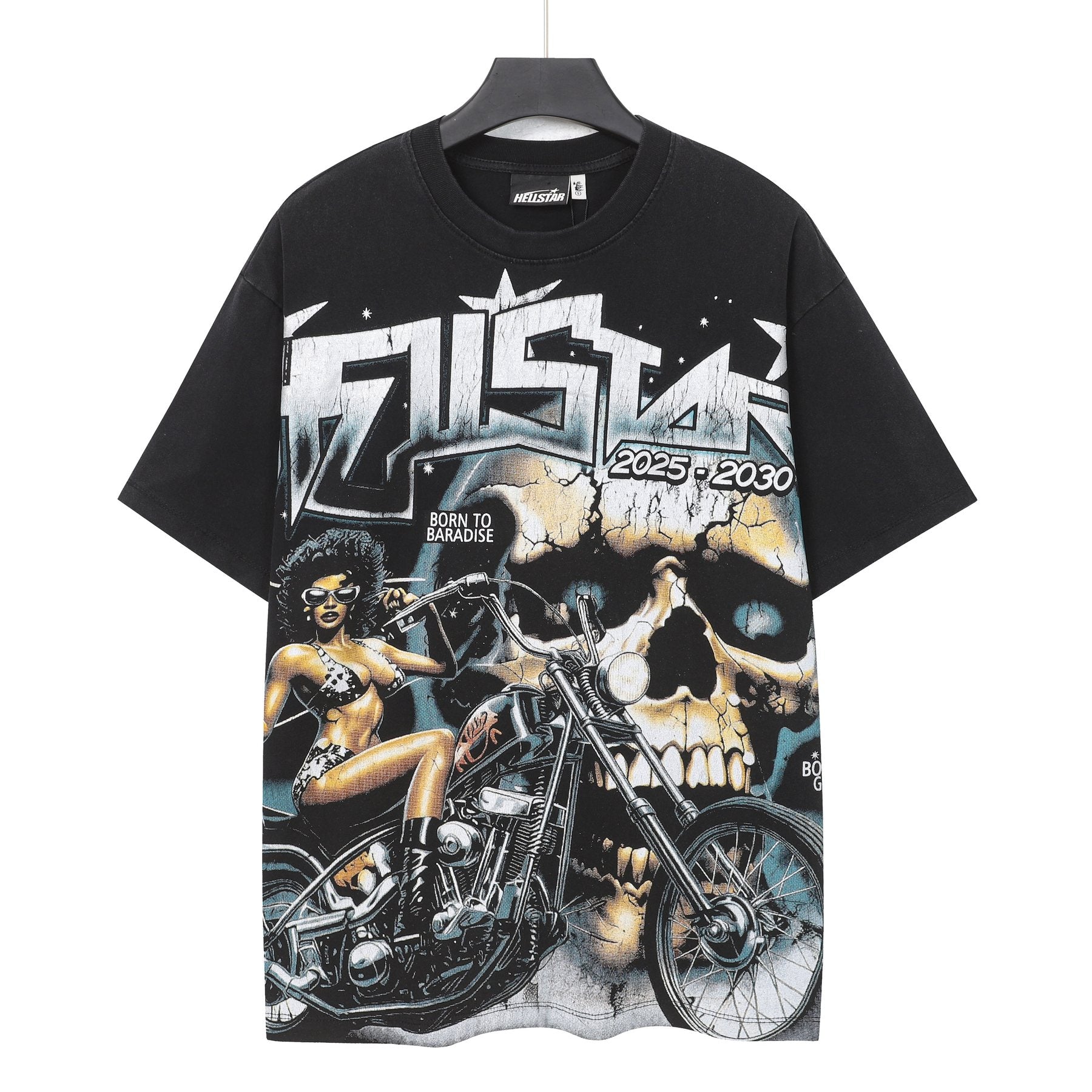 Hellstar Biker Skull Flame Graphic T-Shirt — front