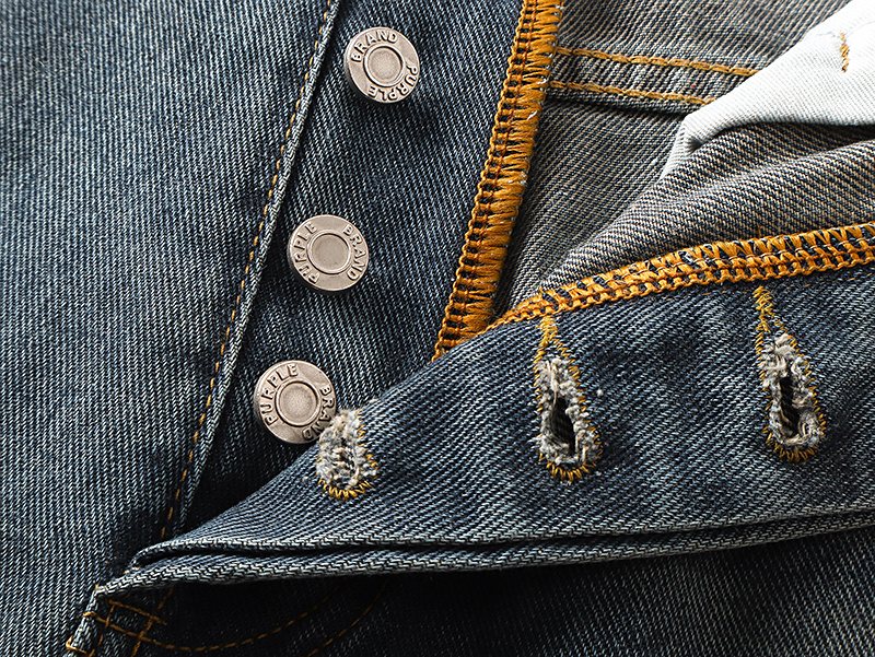 Purple Brand PU811 Washed Blue Distressed Straight-Leg Jeans — detail