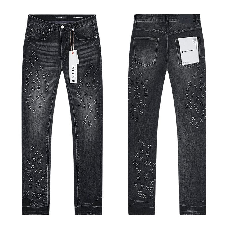Purple Brand Washed Black Embroidered Jeans — hero