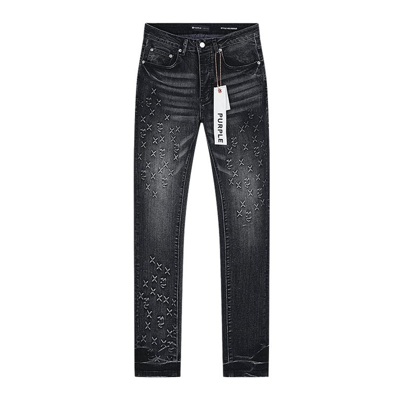 Purple Brand Washed Black Embroidered Jeans — front