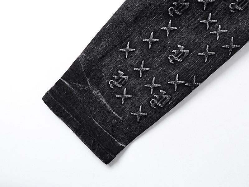 Purple Brand Washed Black Embroidered Jeans — detail