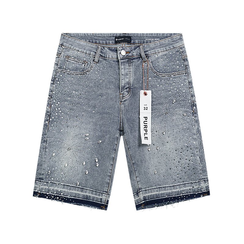 Purple Brand Rhinestone Light Wash Denim Shorts — hero