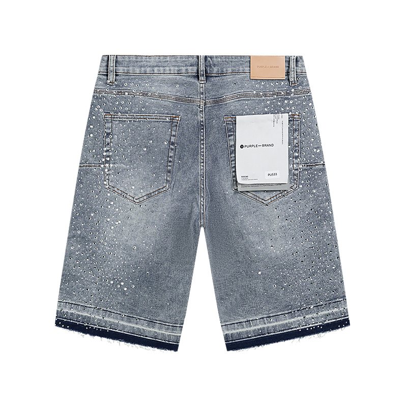 Purple Brand Rhinestone Light Wash Denim Shorts — back