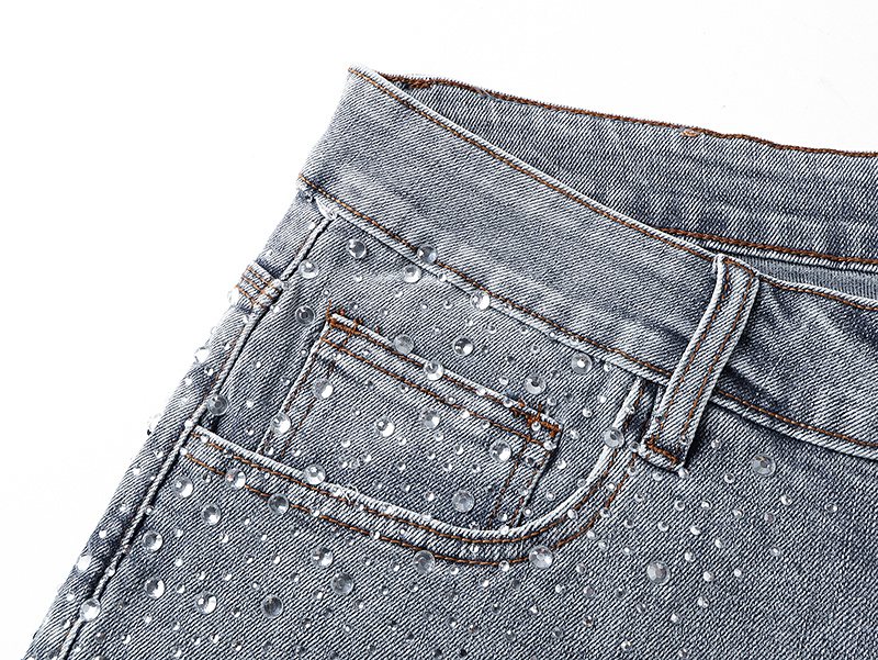 Purple Brand Rhinestone Light Wash Denim Shorts — detail