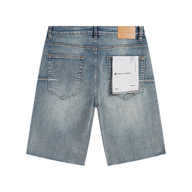 Purple Brand Rhinestone Light Blue Denim Shorts — back