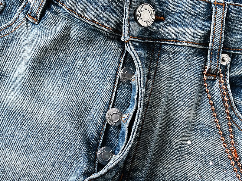 Purple Brand Rhinestone Light Blue Denim Shorts — detail
