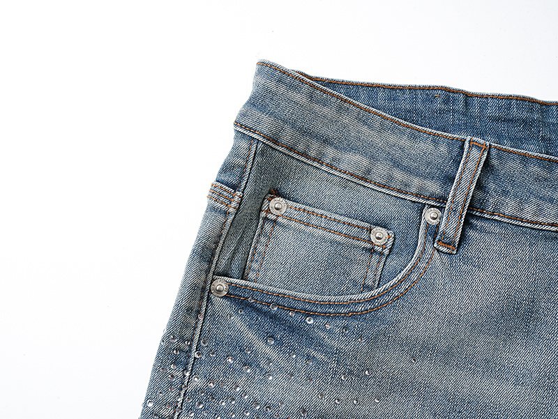 Purple Brand Rhinestone Light Blue Denim Shorts — detail
