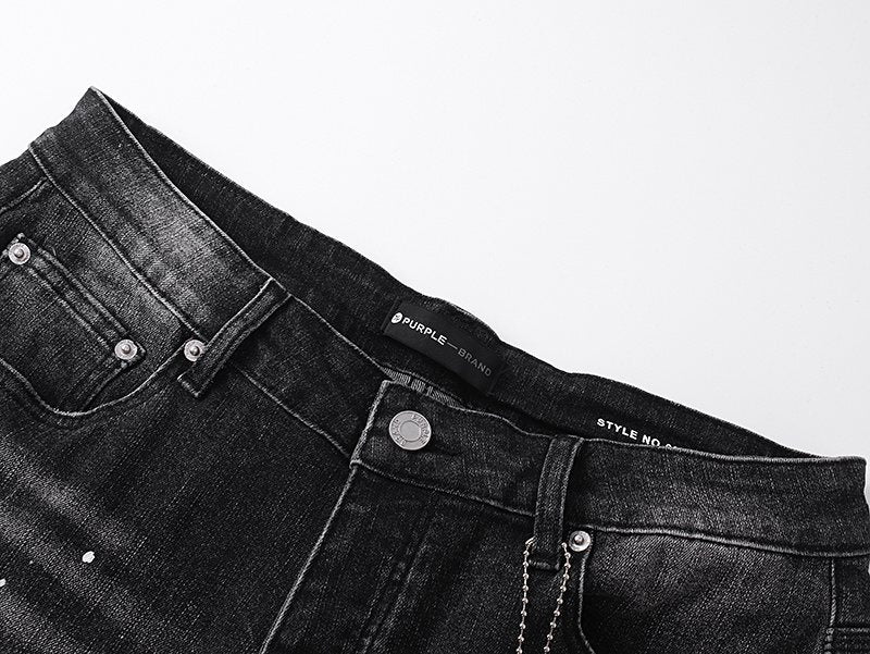 Purple Brand Distressed Paint-Splatter Denim Shorts — detail