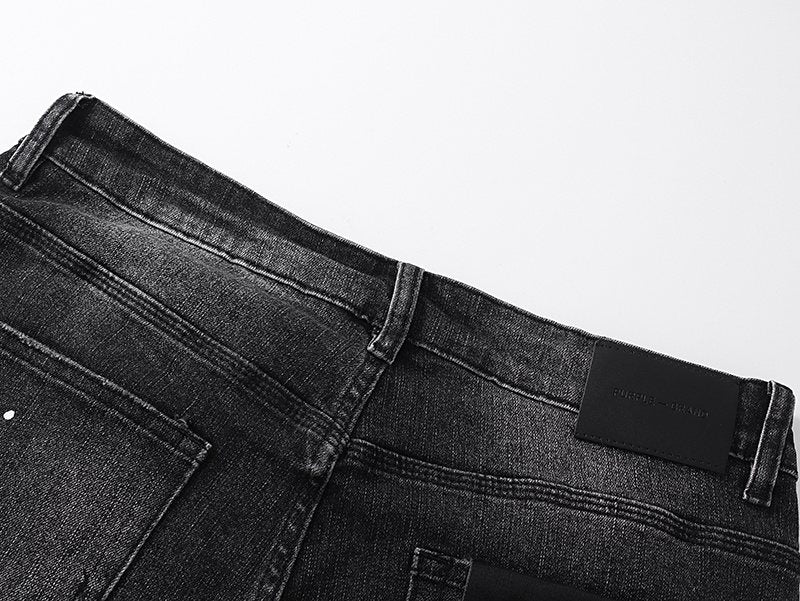 Purple Brand Distressed Paint-Splatter Denim Shorts — detail