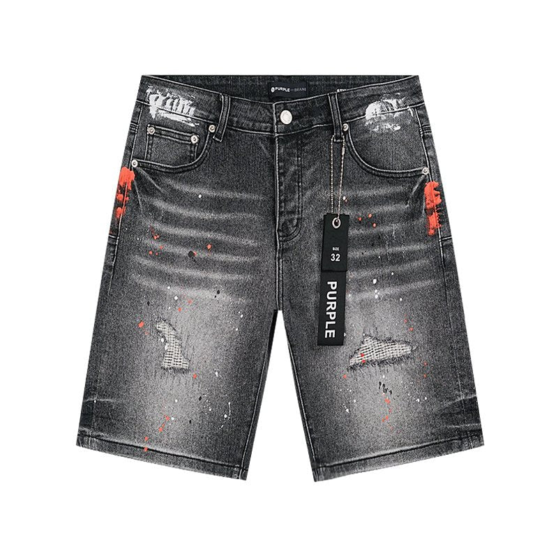 Purple Brand Paint-Splatter Distressed Denim Shorts - Black — hero