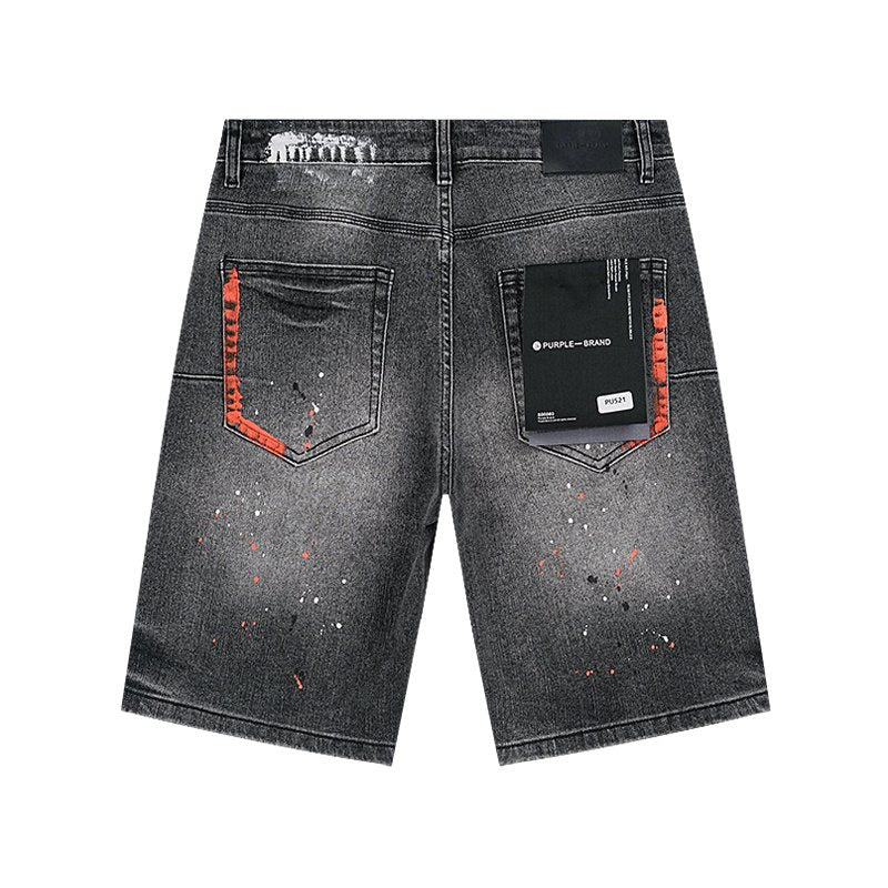 Purple Brand Paint-Splatter Distressed Denim Shorts - Black — back
