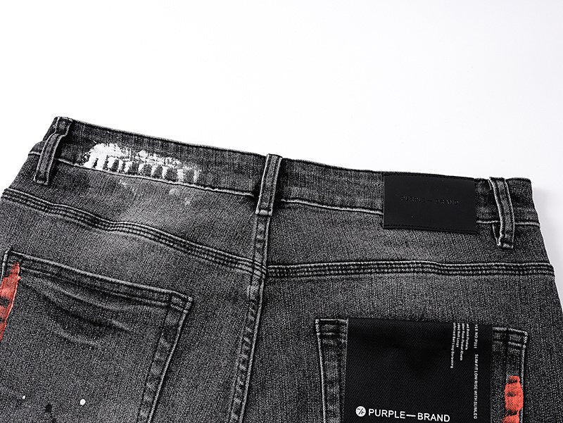 Purple Brand Paint-Splatter Distressed Denim Shorts - Black — detail