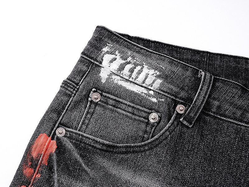 Purple Brand Paint-Splatter Distressed Denim Shorts - Black — detail