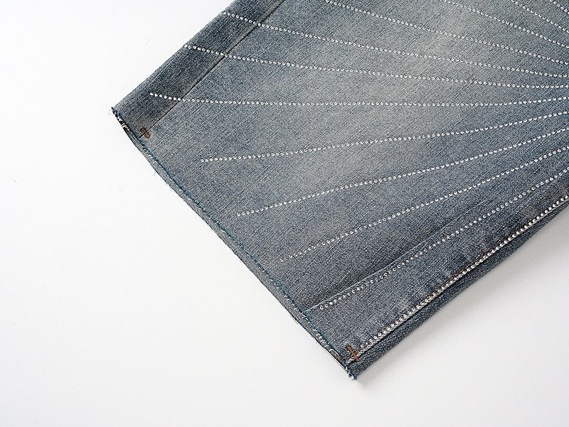 Purple Brand Blue Radiating Stripe Denim Shorts — detail