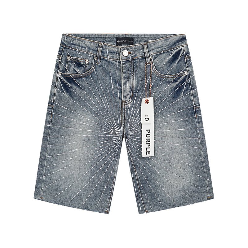 Purple Brand Blue Radiating Stripe Denim Shorts — hero