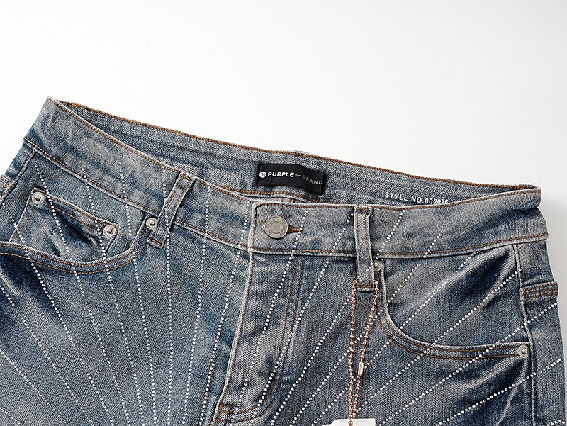 Purple Brand Blue Radiating Stripe Denim Shorts — detail