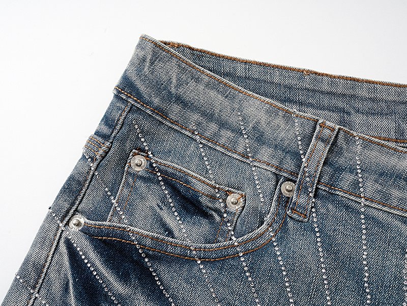 Purple Brand Blue Radiating Stripe Denim Shorts — detail