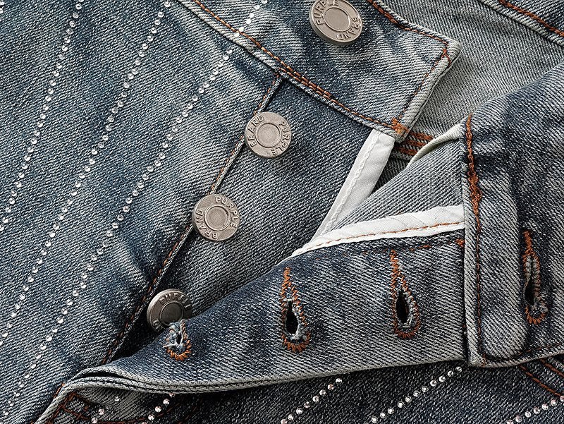 Purple Brand Blue Radiating Stripe Denim Shorts — detail