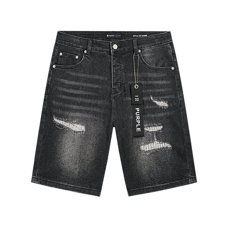 Purple Brand Washed Black Distressed Denim Shorts — hero
