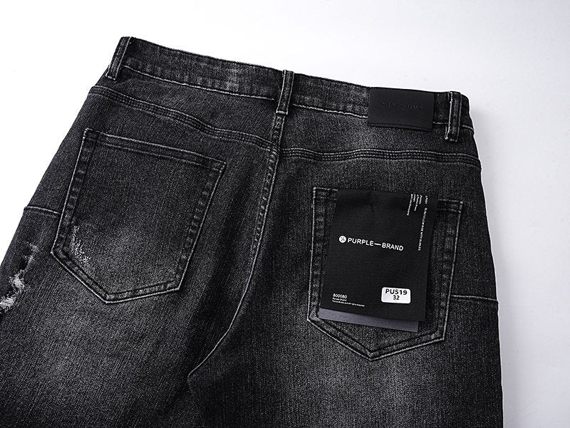 Purple Brand Washed Black Distressed Denim Shorts — detail