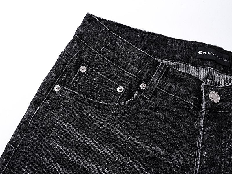 Purple Brand Washed Black Distressed Denim Shorts — detail