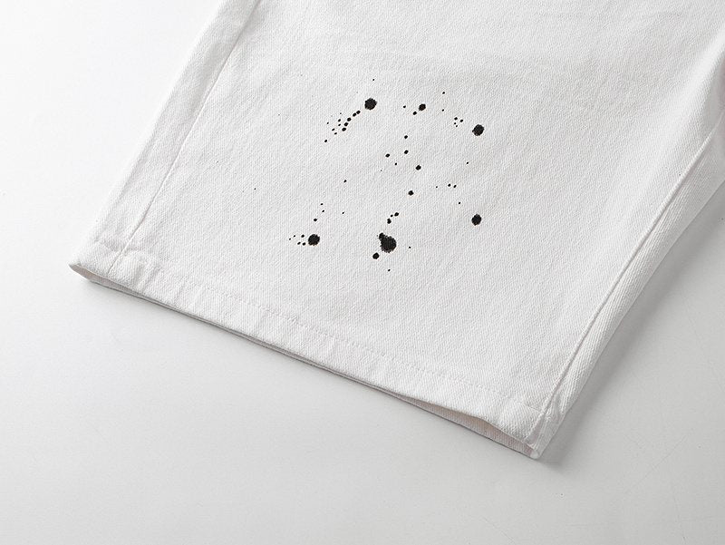 Purple Brand White Paint-Splatter Denim Shorts — detail