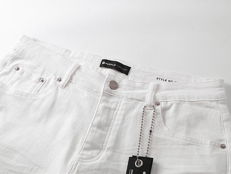 Purple Brand White Paint-Splatter Denim Shorts — detail