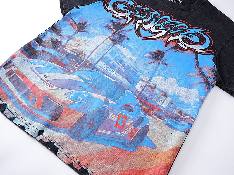 Godspeed Washed Black Car & Eye Sun Graphic T-Shirt — detail