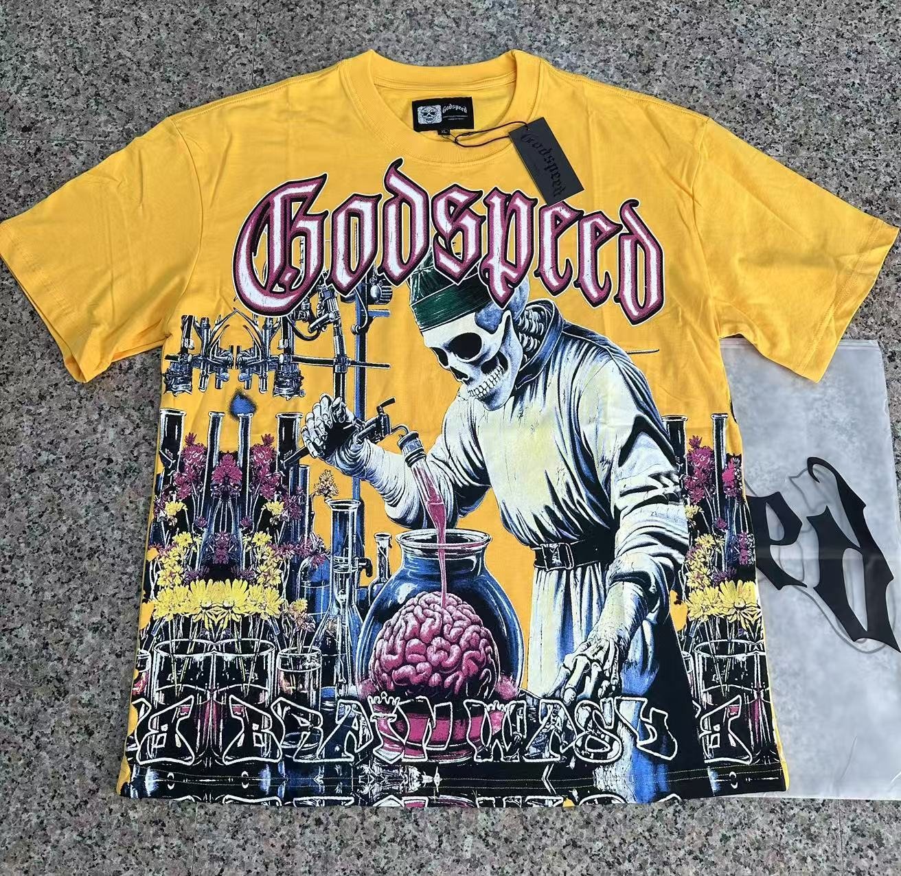 Godspeed Brain Wash Yellow Graphic T-Shirt — front