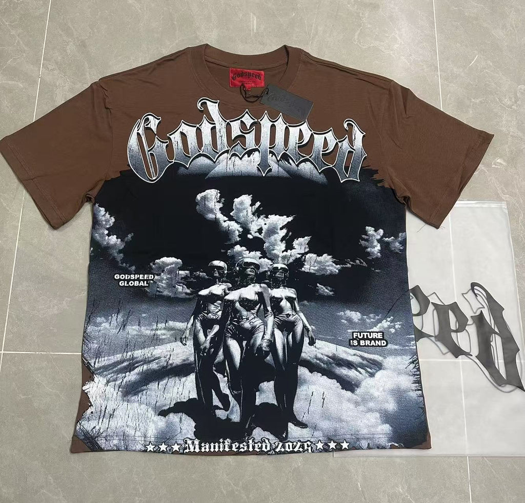 Godspeed Our Future Our Youth Brown Graphic T-Shirt — front