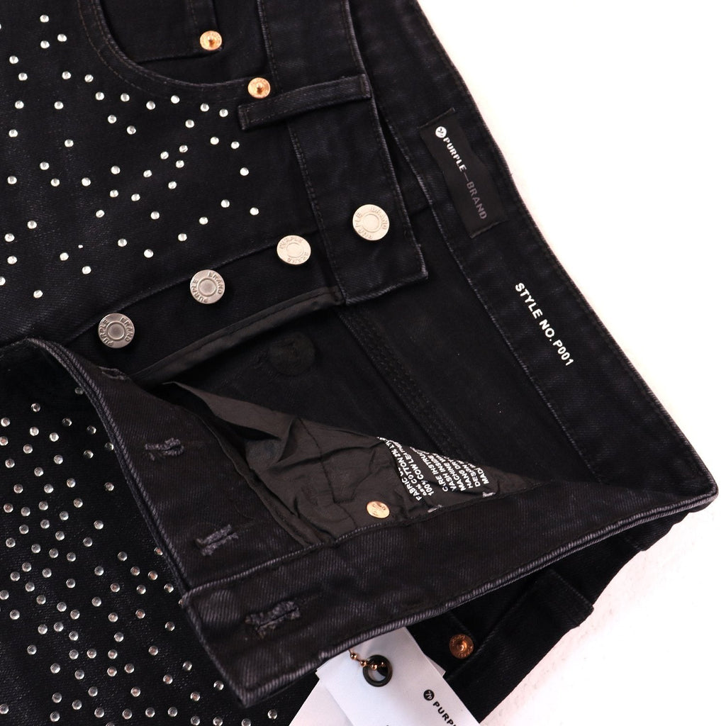 PURPLE Rhinestone Bow Cross Denim Shorts — detail