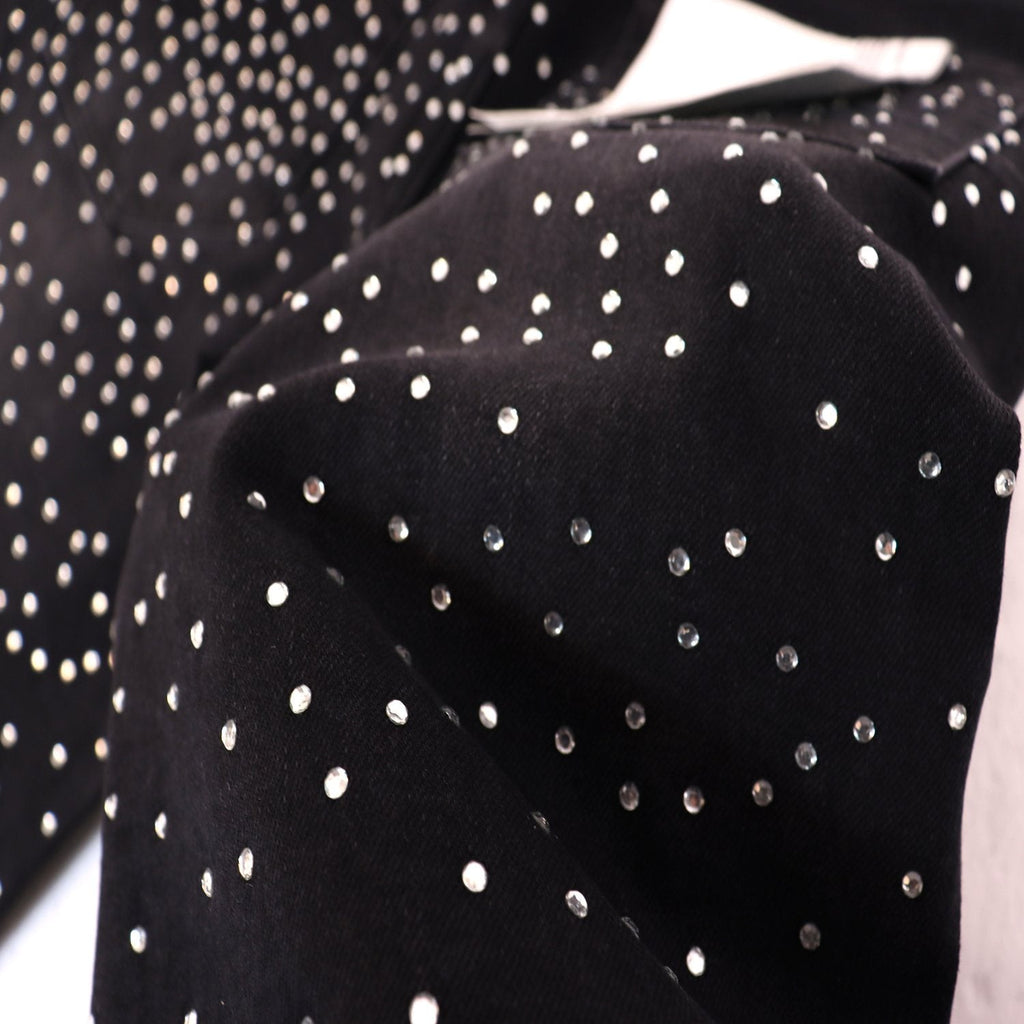 PURPLE Rhinestone Bow Cross Denim Shorts — detail