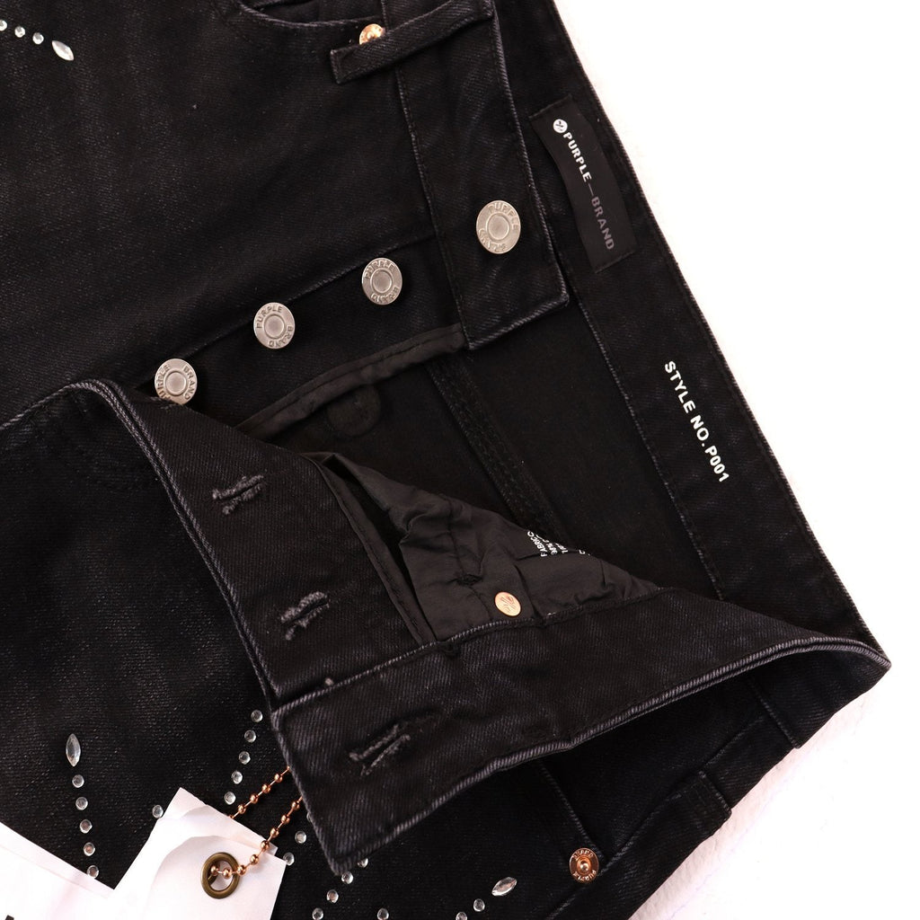 PURPLE Rhinestone Washed Denim Shorts — detail