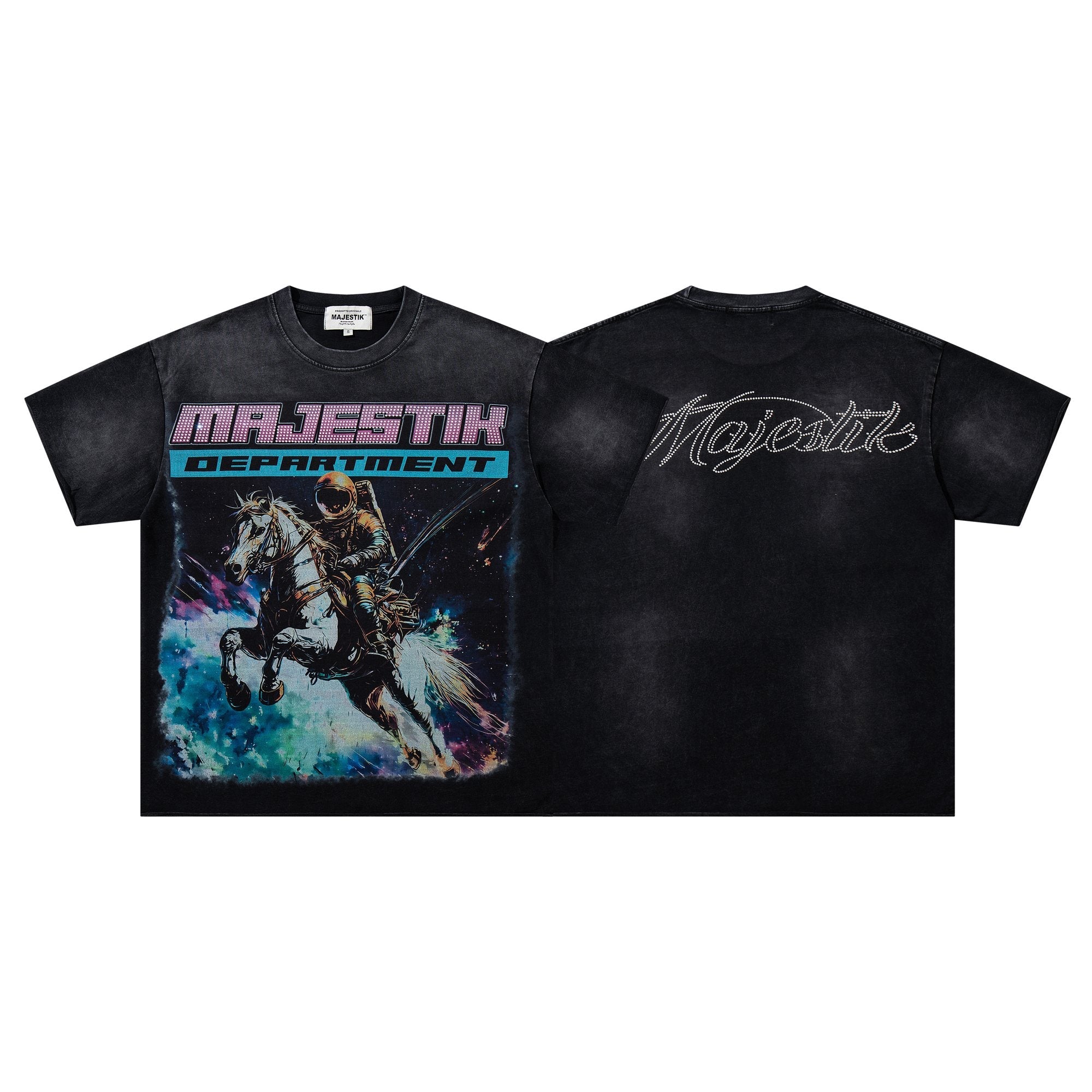 MAJESTIK Washed Black Horse Graphic T-Shirt — hero