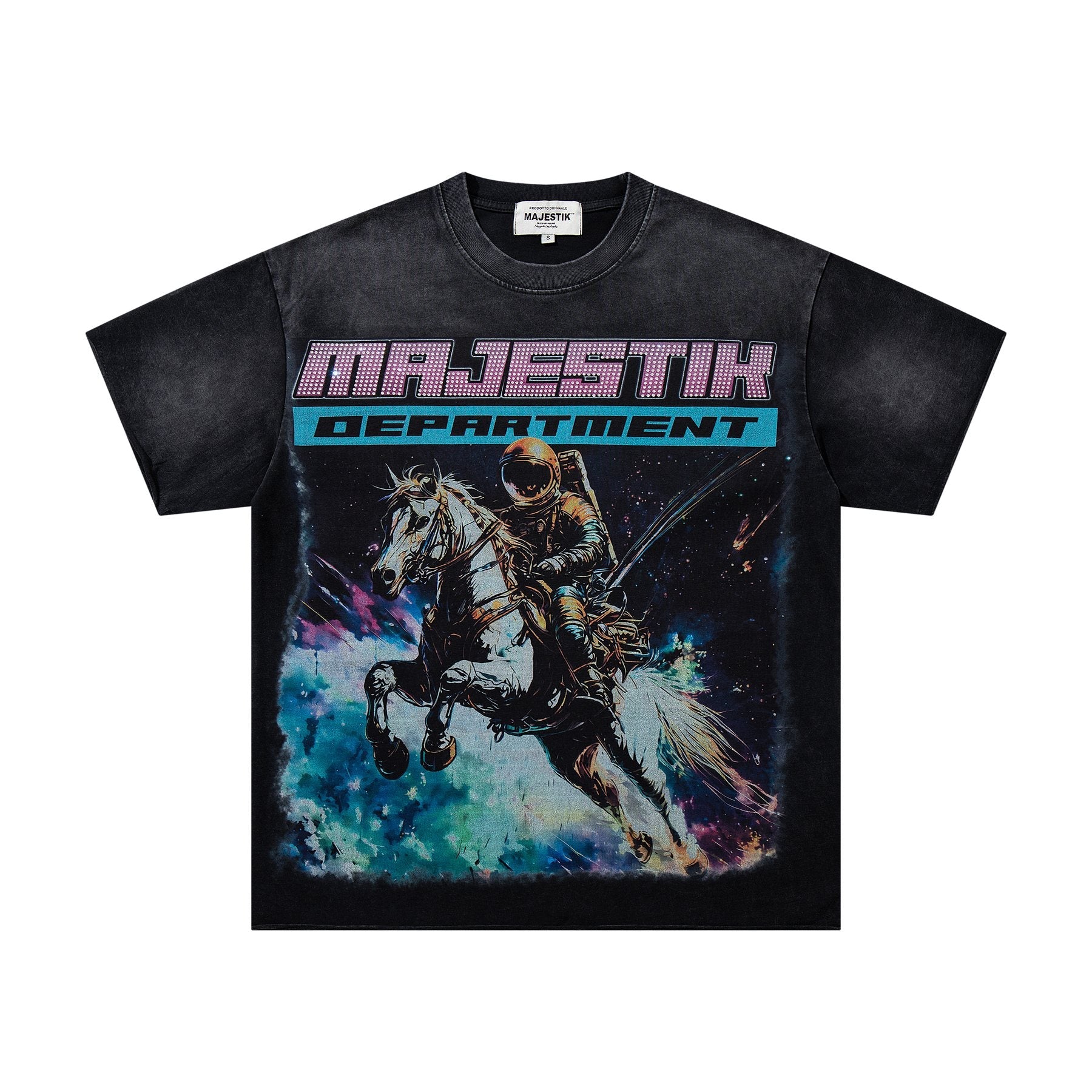 MAJESTIK Washed Black Horse Graphic T-Shirt — front