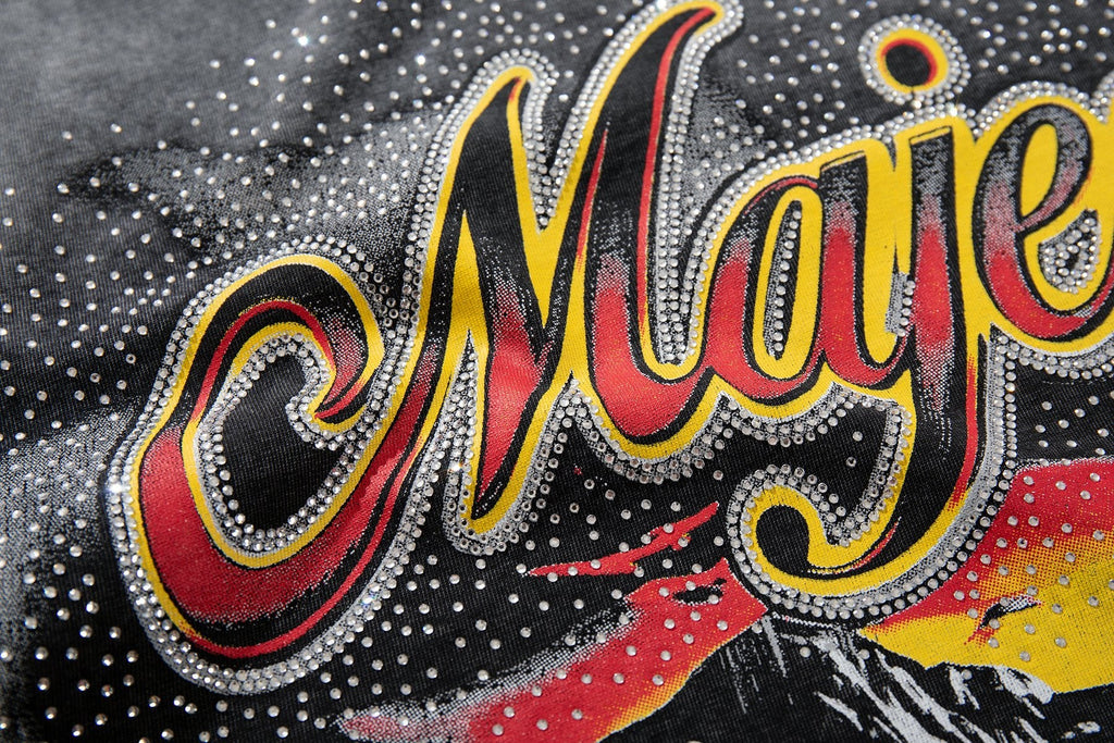 MAJESTIK Rhinestone Distressed Graphic T-Shirt — detail