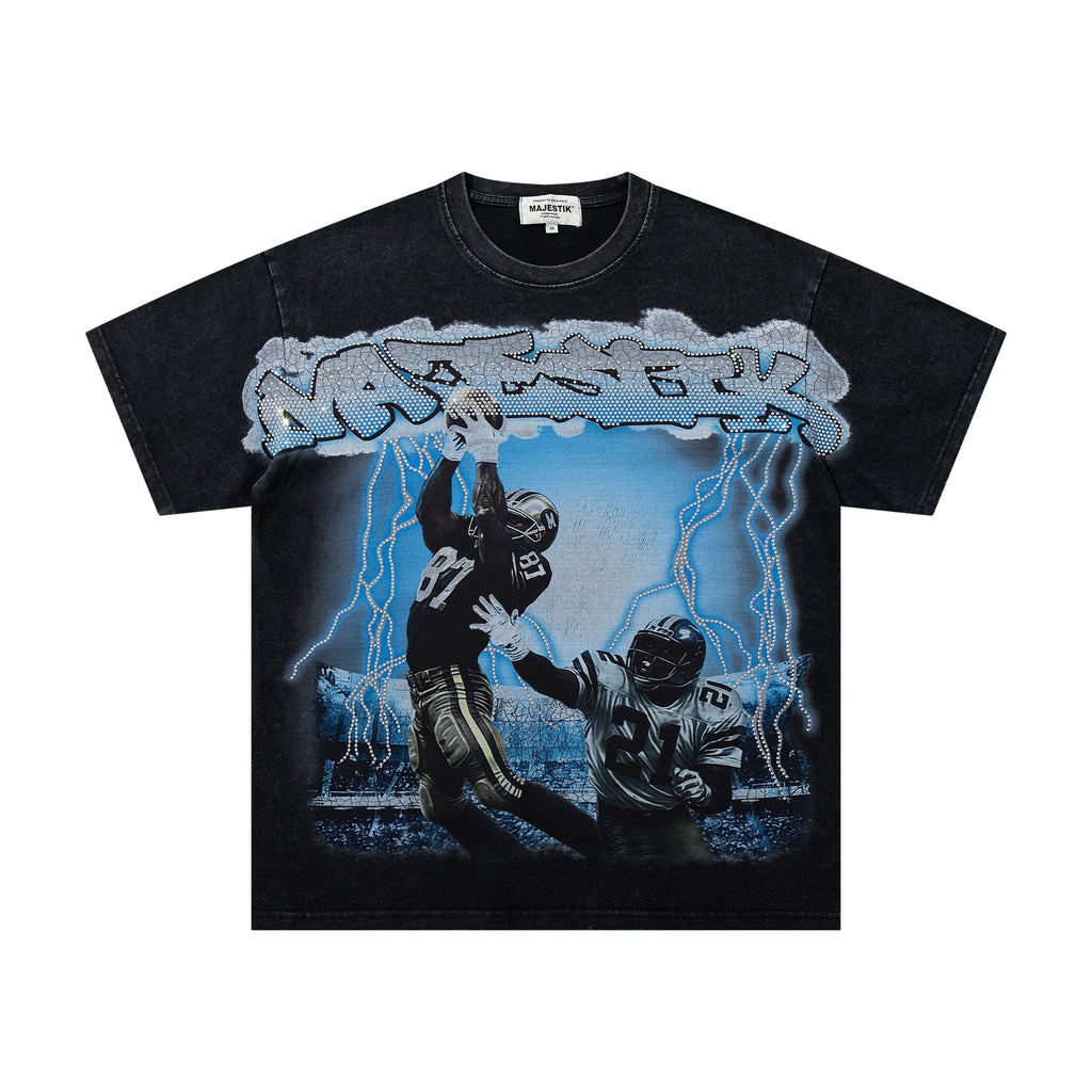 MAJESTIK Blue Football Graphic T-Shirt — hero