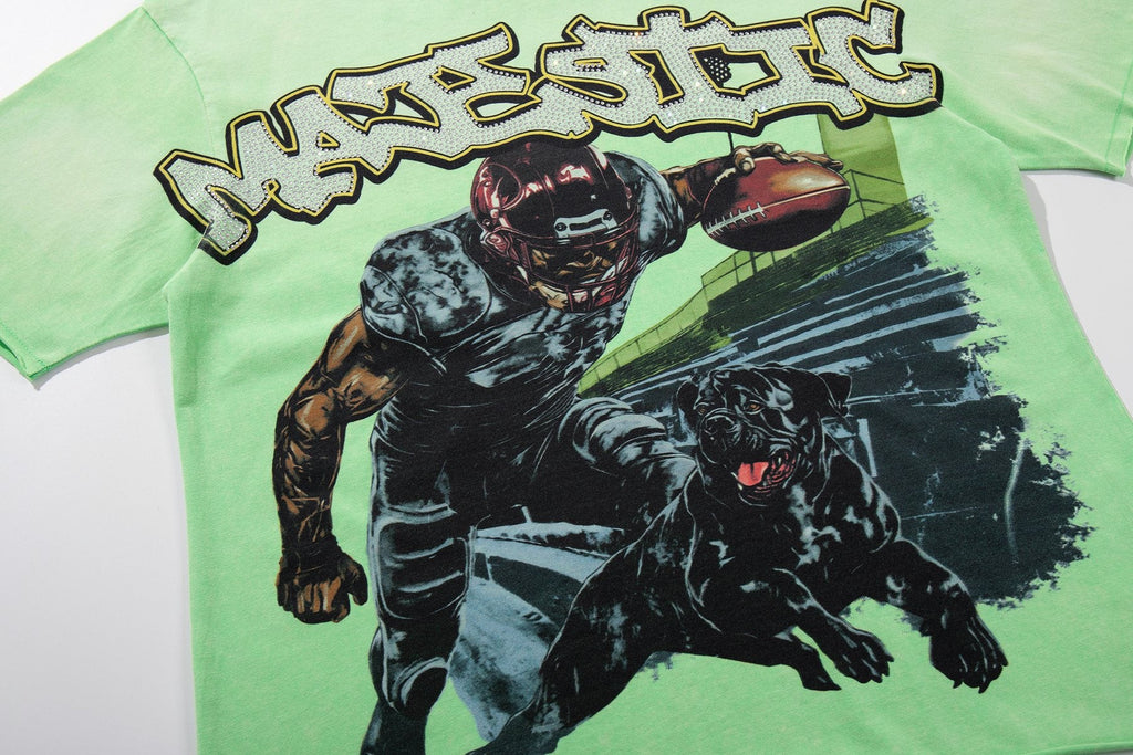 MAJESTIK Mint Green Football Graphic T-Shirt — detail