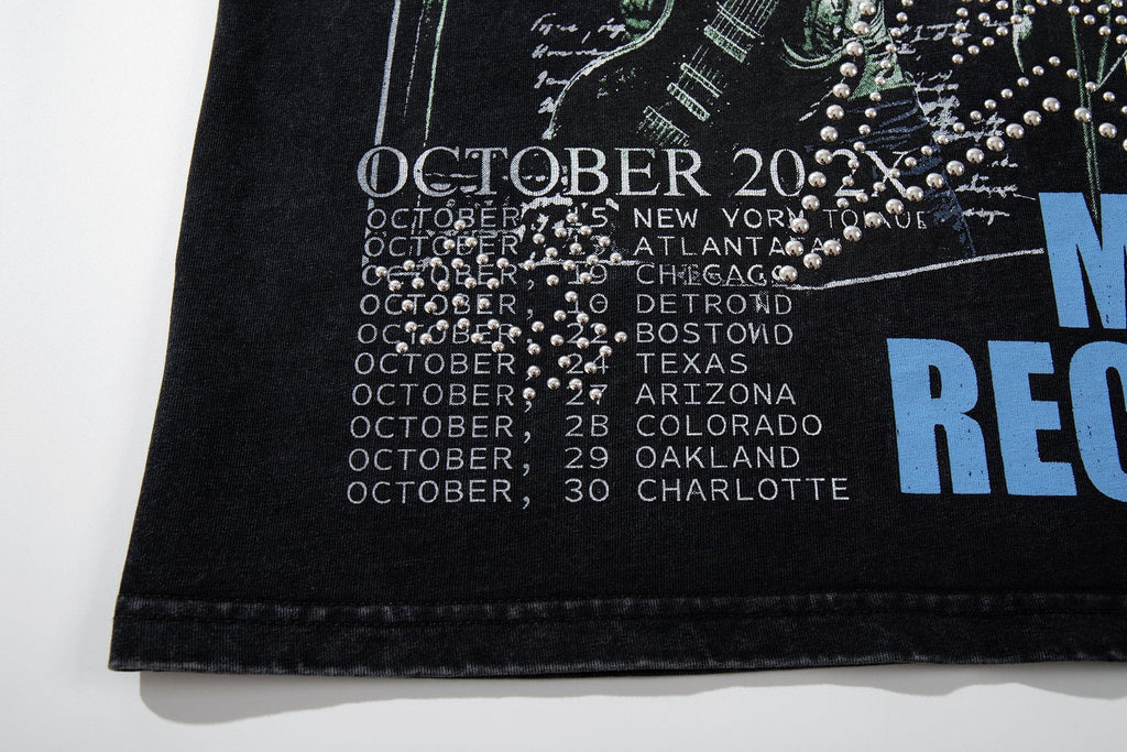 MAJESTIK Washed Black Concert-Collage Graphic T-Shirt — detail
