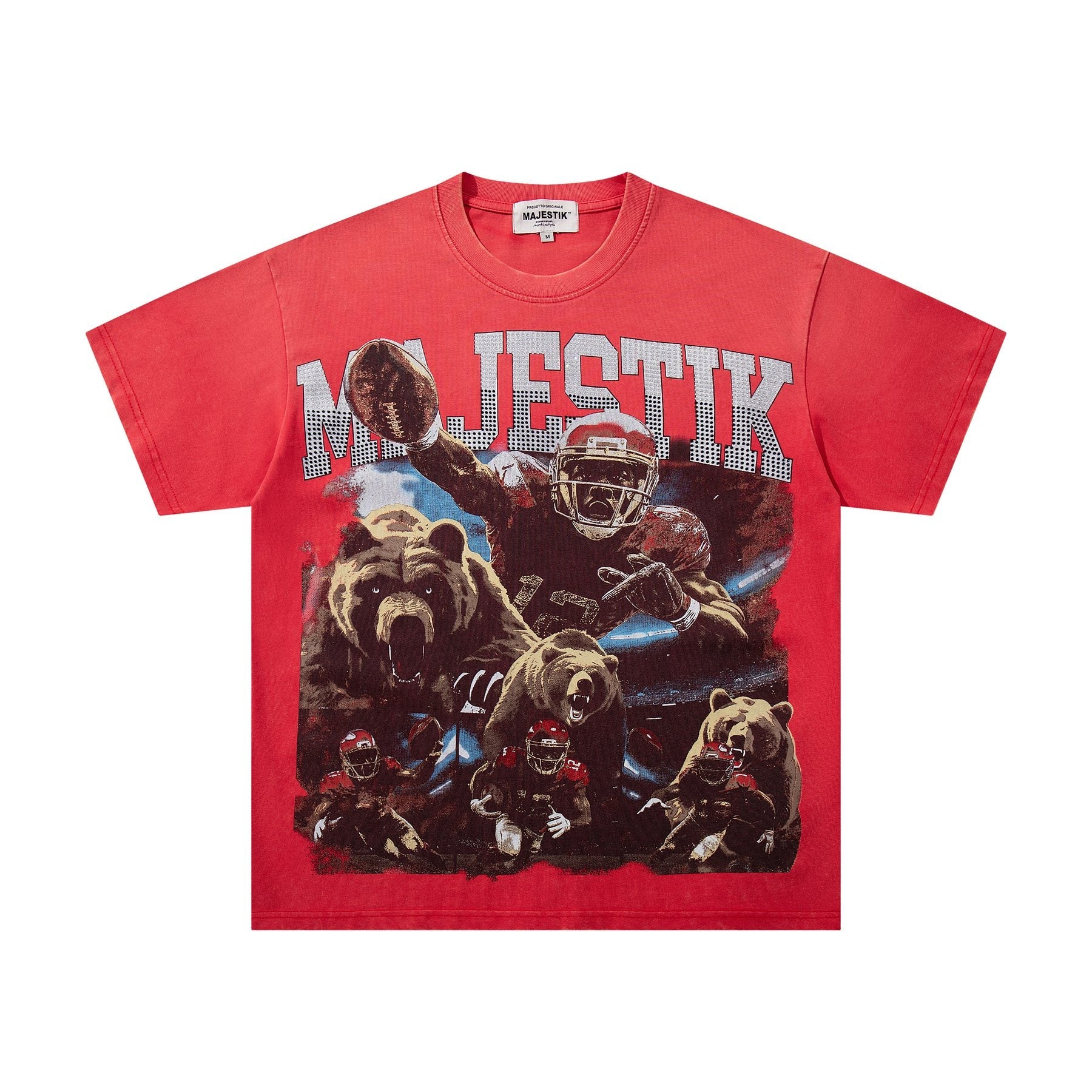 MAJESTIK Football Bear Graphic Short-Sleeve T-Shirt — front