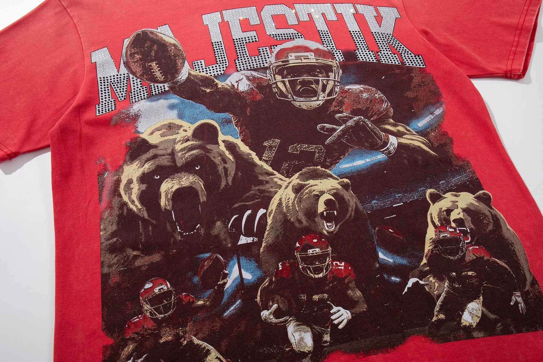 MAJESTIK Football Bear Graphic Short-Sleeve T-Shirt — detail