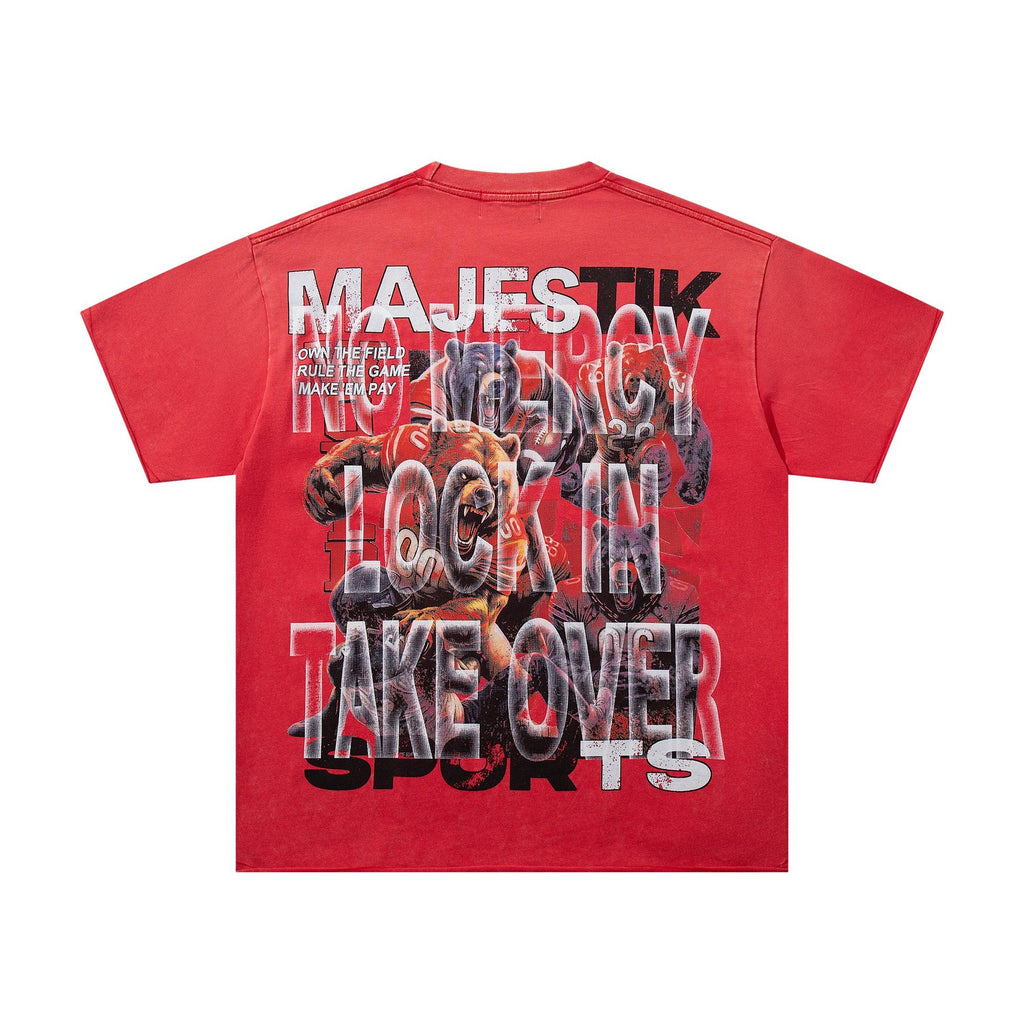 MAJESTIK Red Rhinestone Sports Graphic T-Shirt — back