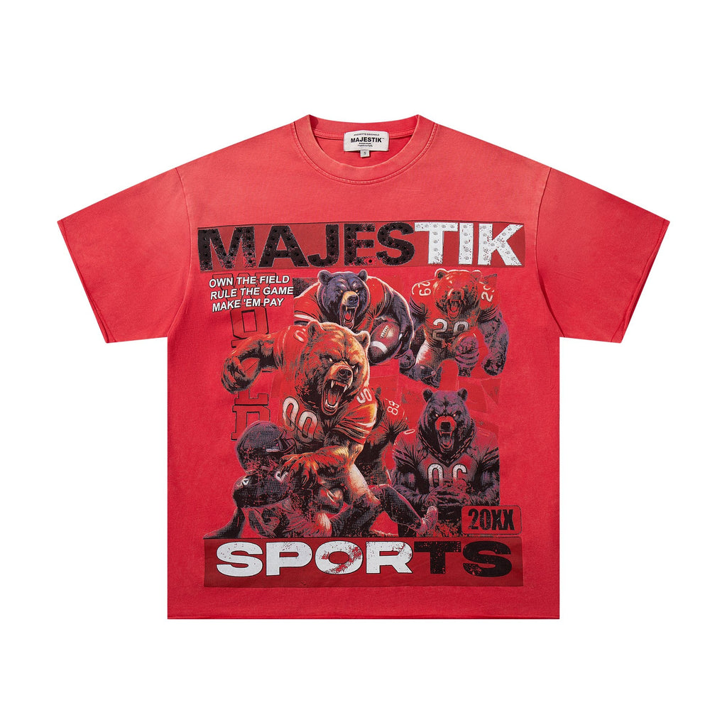 MAJESTIK Red Rhinestone Sports Graphic T-Shirt — hero