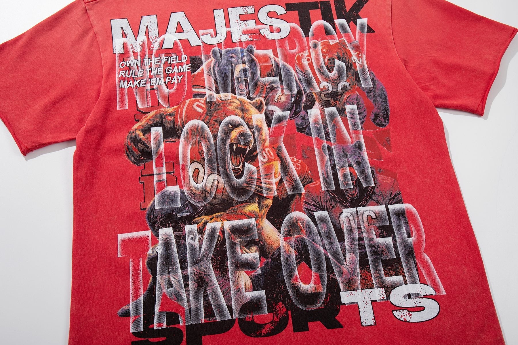 MAJESTIK Red Rhinestone Sports Graphic T-Shirt — detail