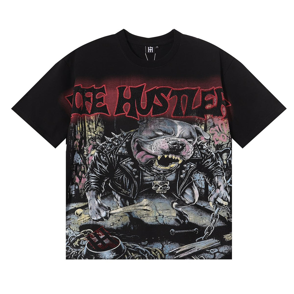 Life Hustlere Angry Pitbull Rhinestone Graphic T-Shirt — hero